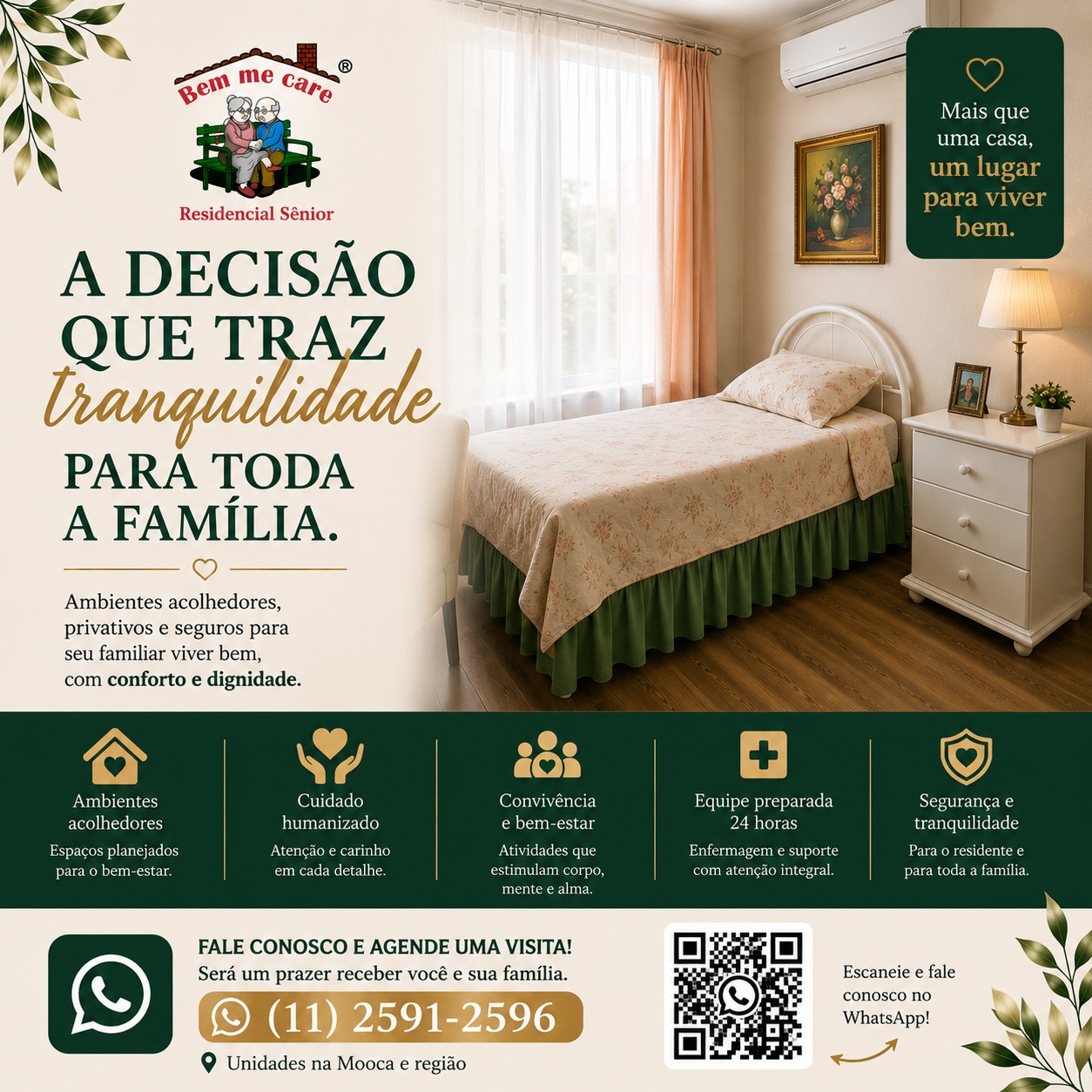 Quarto acolhedor da Bem Me Care