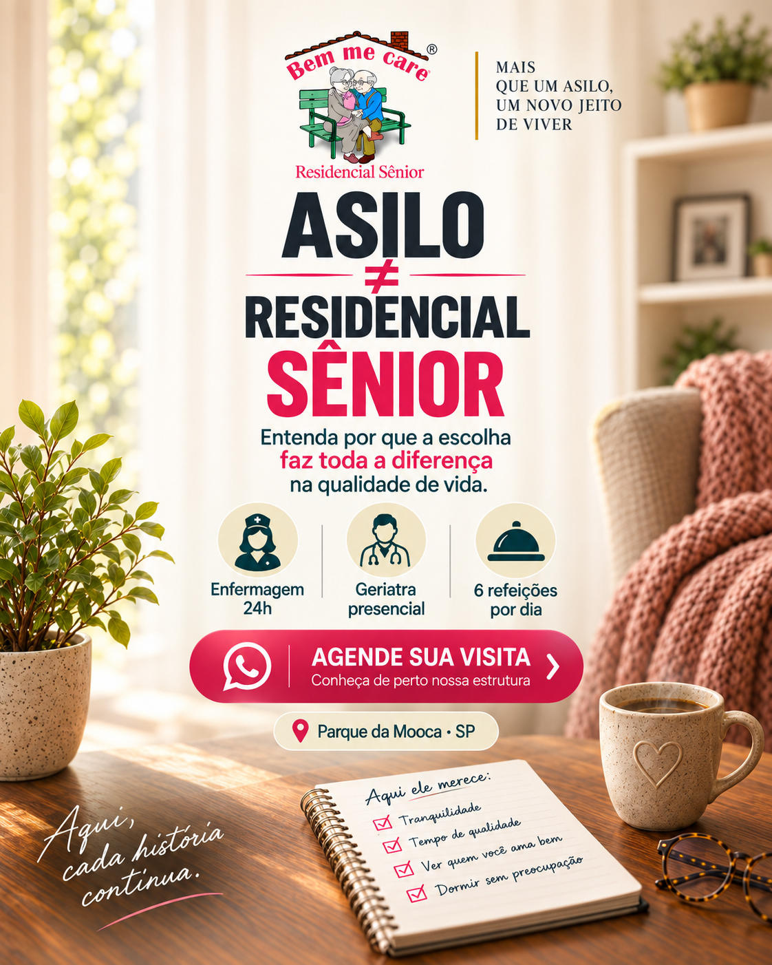 Bem Me Care Residencial Sênior, no Parque da Mooca, em uma publicação sobre bem-estar, movimento e qualidade de vida