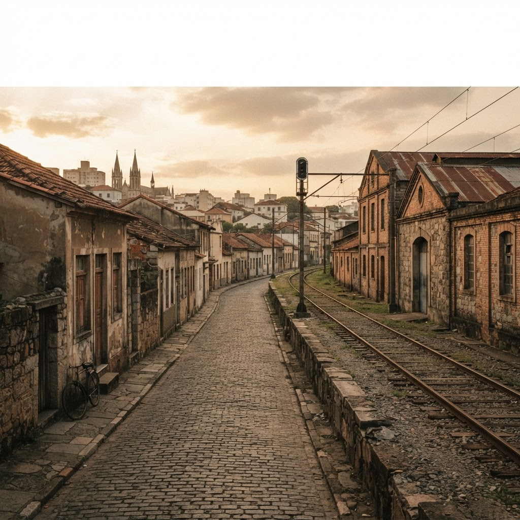 Rua histórica da Zona Leste de São Paulo com antigas casas e edifícios industriais