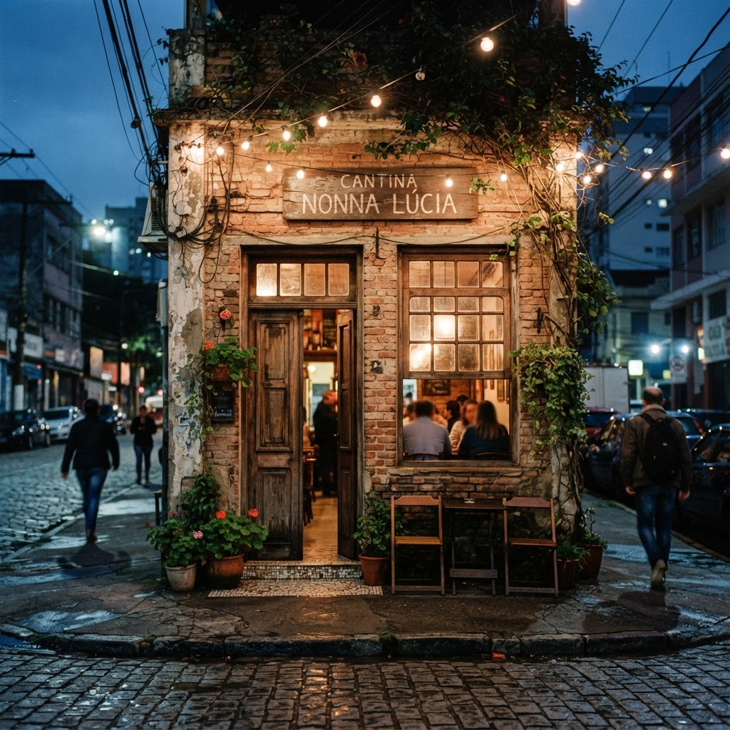 Fachada da Cantina do Toni ao entardecer