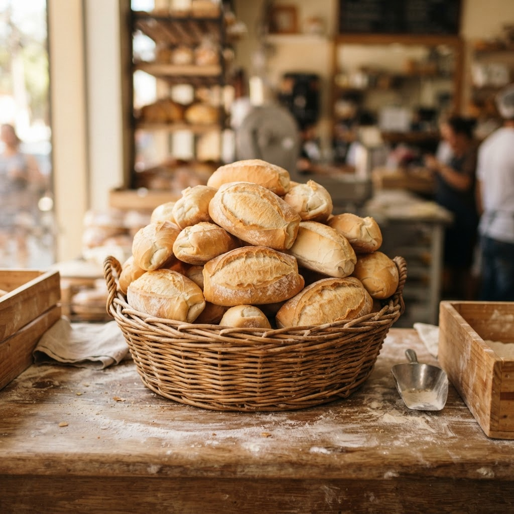 Cesto de pão francês fresco